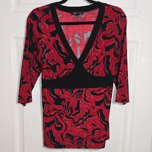 AB Studio M Medium Elegant Red and Black Swirl Blouse
